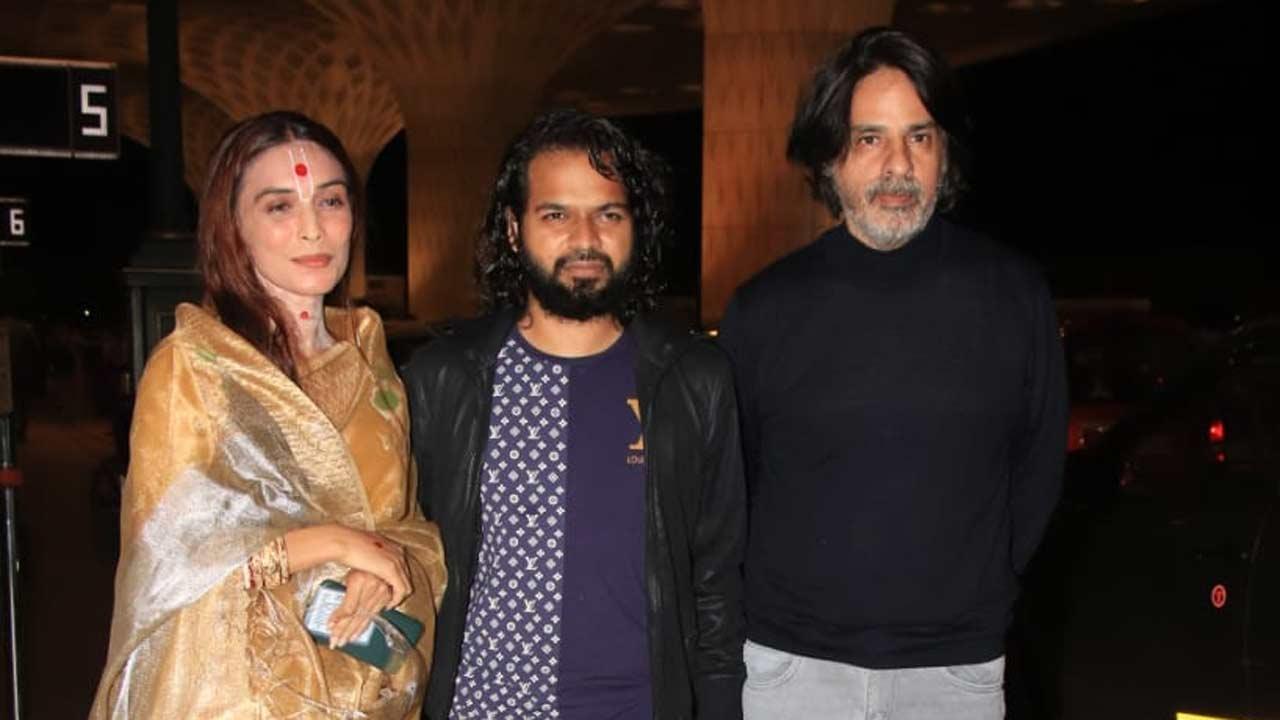 Rahul Roy with sister Priyanka and brother-in-law Romeer Sen at Mumbai airport