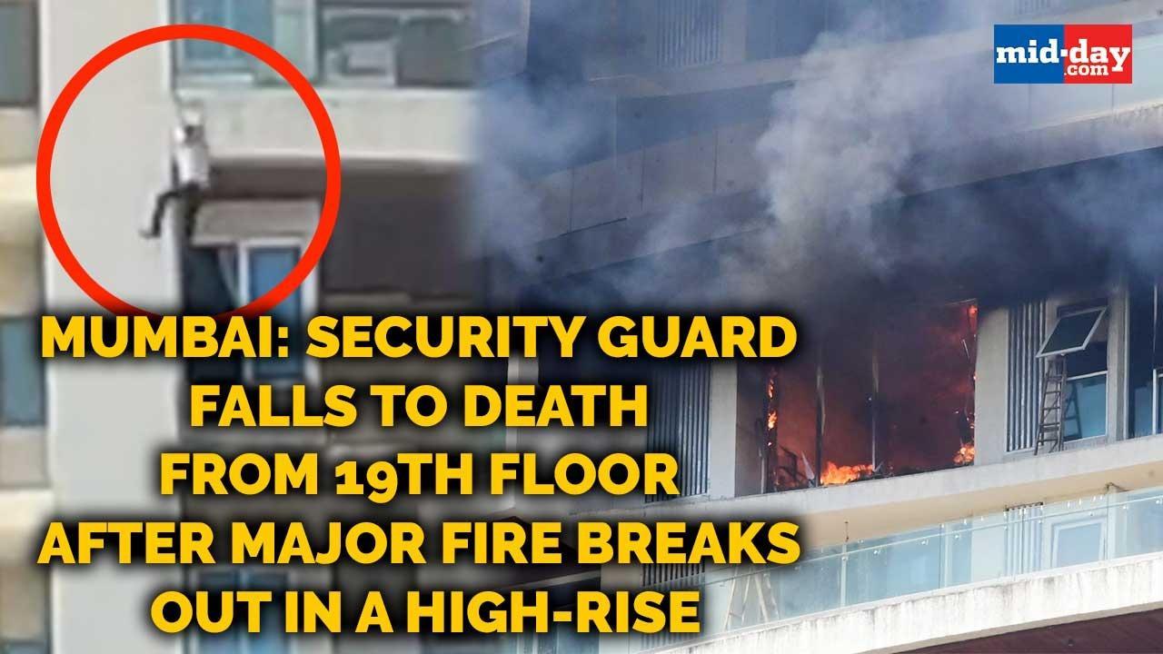 Guard falls to death from 19th floor after major fire breaks out in a high-rise