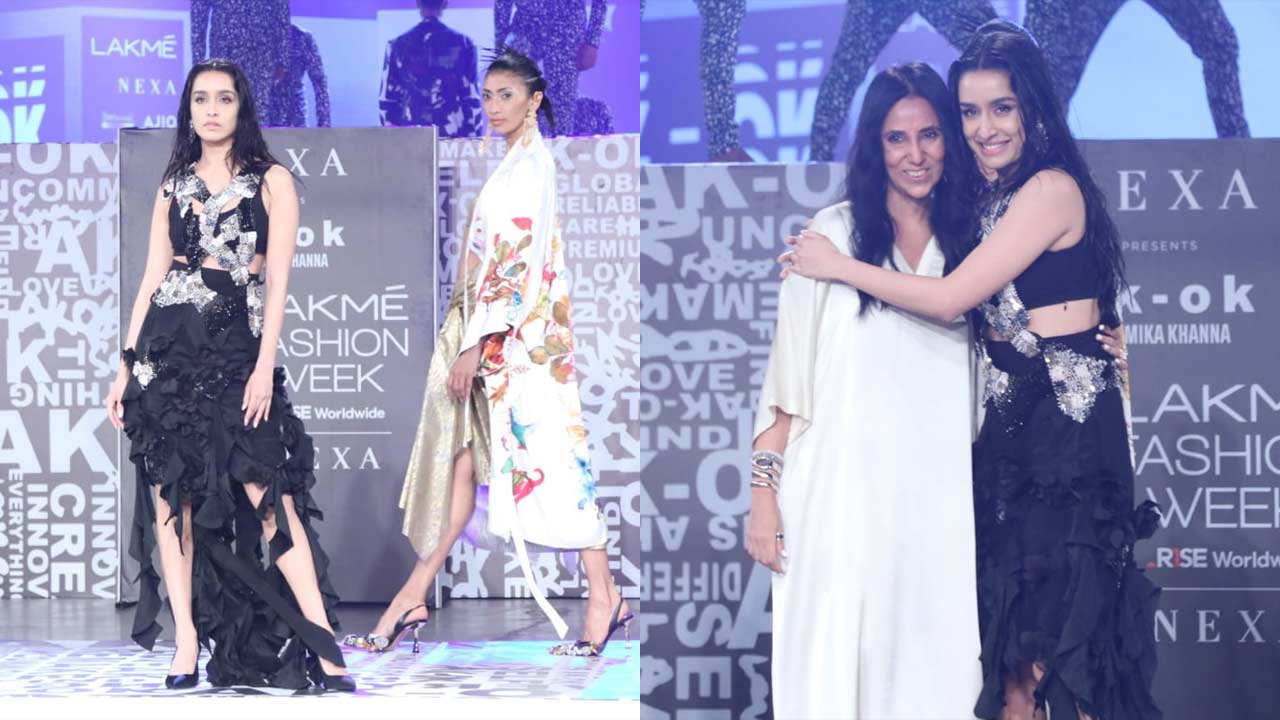 Shraddha Kapoor was all smiles as she wore AK-OK by Anamika Khanna. The actress was seen wearing a black tail-cut ensemble, with a detailed design which around from her neck to waistline. The flowy gown looked like a perfect fit on her petite body.