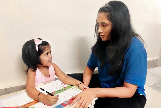 Public relations executive Gandhali Sane and her husband have been teaching their three-year-old daughter Aabha Sane Dalvi to trace letters and numbers on dotted lines. The couple decided to pull the child out of pre-school, partly due to exorbitant fees