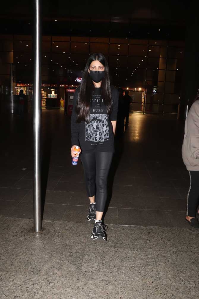 Shruti Haasan, who will next be seen in the Tamil film 'Laabam, was also spotted at Mumbai airport.