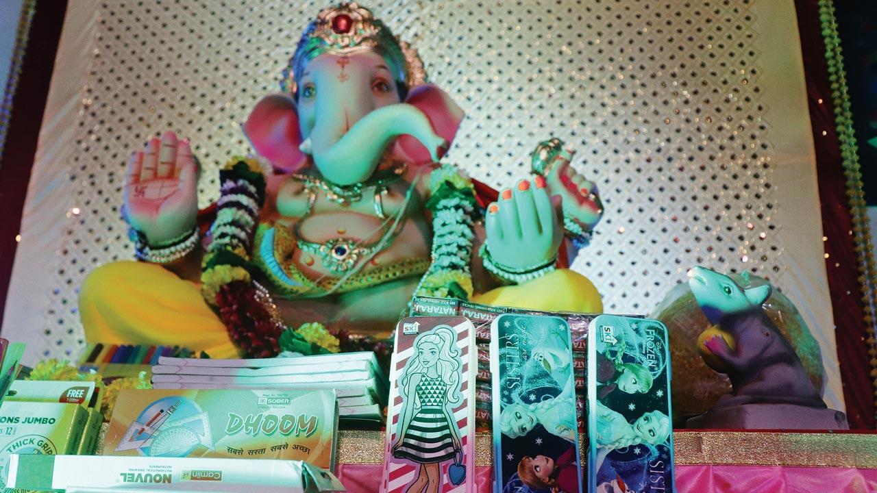 Mumbai: Stationery as offerings, and masks as prasad at this pandal