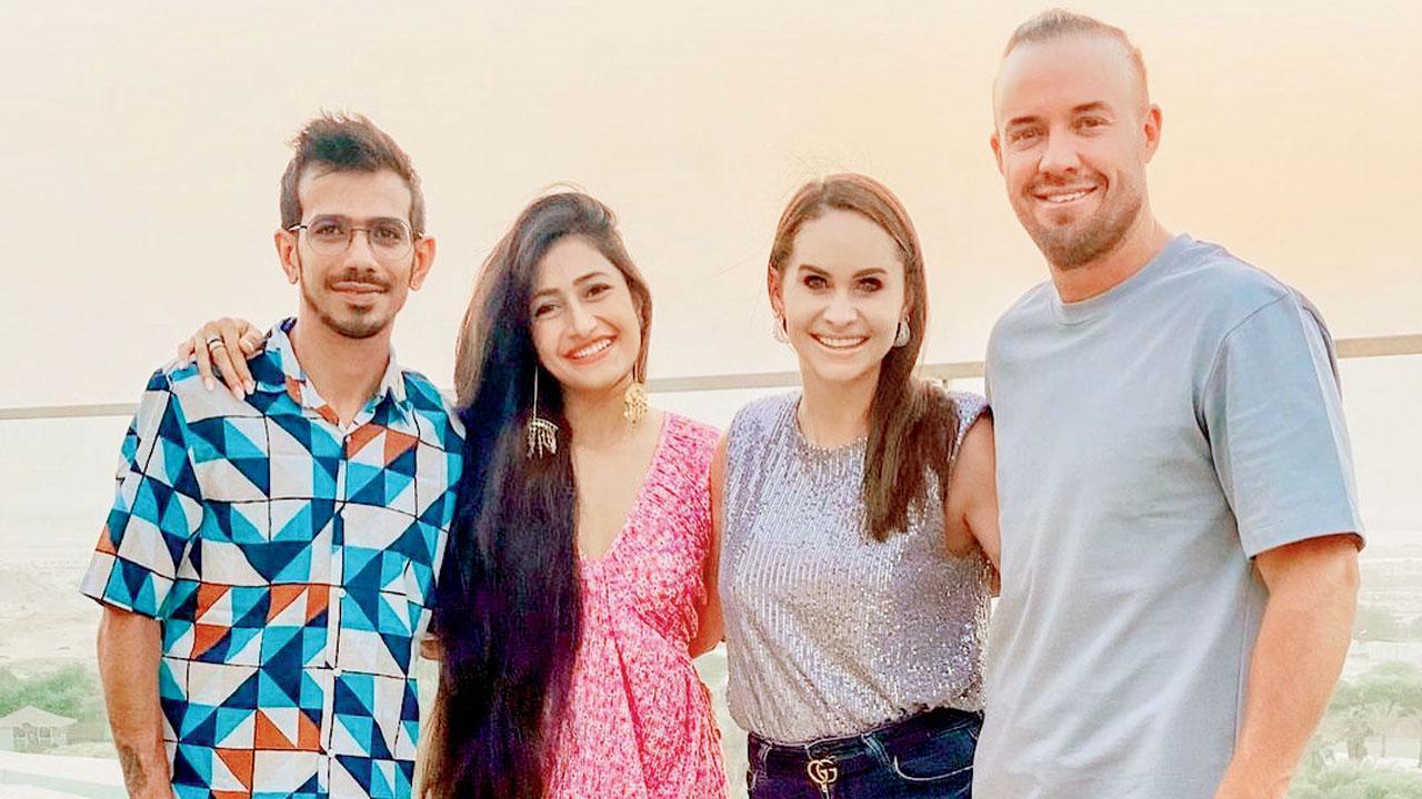 Photo: Yuzvendra Chahal and Dhanashree in fantastic company with AB de Villiers and Danielle
