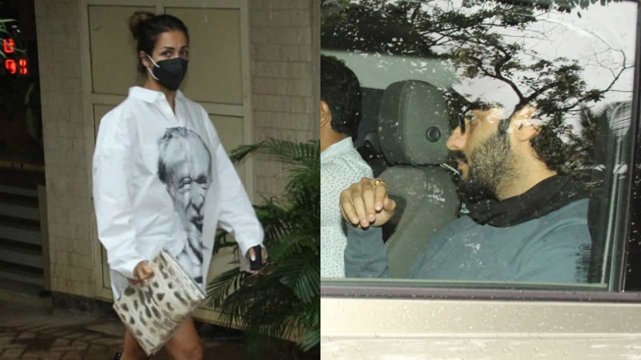 Malaika Arora and Arjun Kapoor were snapped together at Kareena Kapoor Khan's Bandra home. Malaika stunned in a white shirtdress whereas Arjun showed up at his casual best.