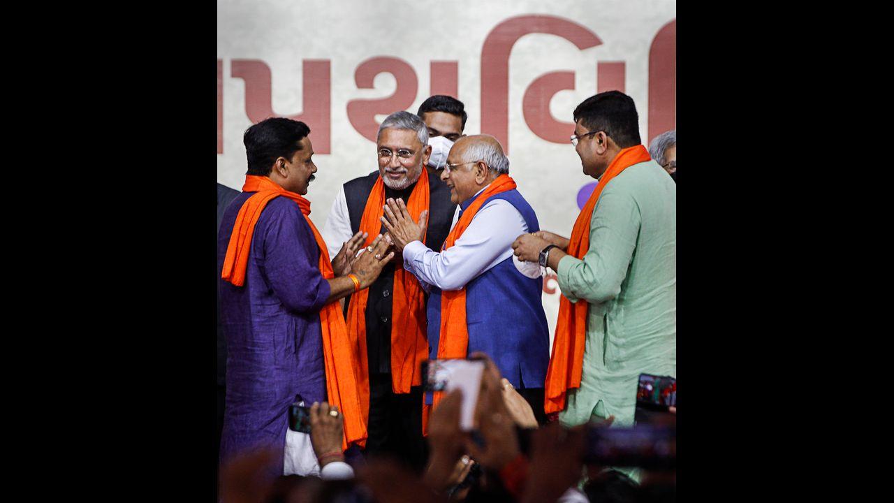 Bhupendra Patel chaired the first meeting of the Council of Ministers, soon after the swearing-in ceremony. Pic/PTI