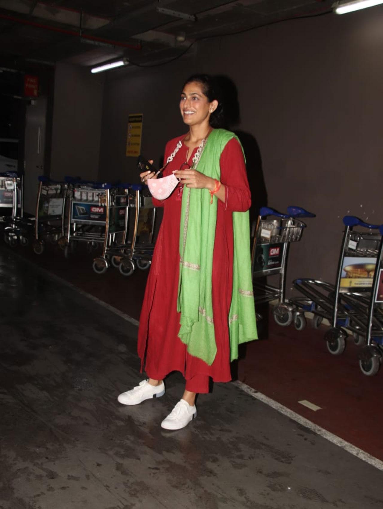 'Sacred Games' actor Kubbra Sait was also spotted at the airport. Sait, in a banter-filled comment on social media, hinted at working with Bollywood star Shahid Kapoor in a forthcoming web series. She commented on a post by filmmaker duo Raj and DK last week.