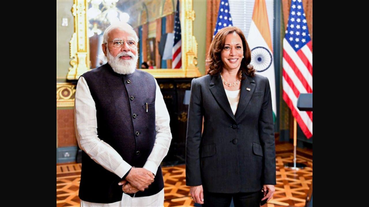 PM Narendra Modi along with US Vice President Kamala Harris as they held discussions on different issues concerning Indo-US ties.