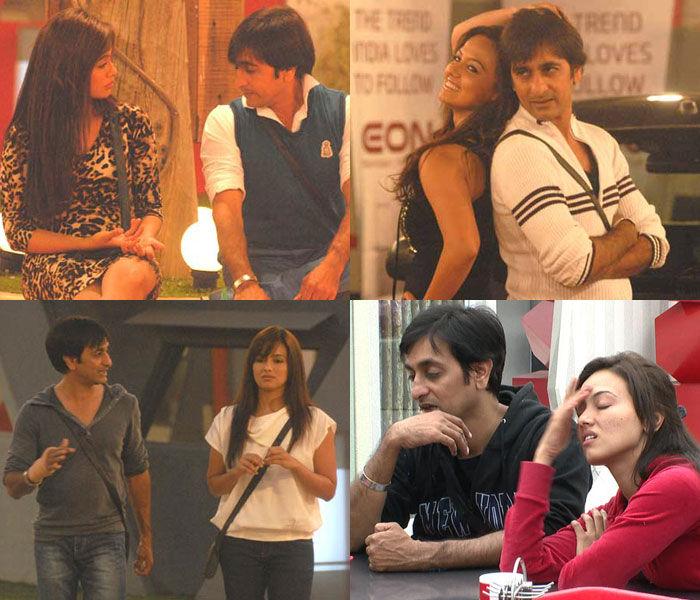 Sana Khan and Rajeev Paul: Rajeev had basically entered Bigg Boss 6 to woo his ex-wife Delnaaz Irani, but was seen getting extremely close to the sultry Sana. He was often seen flirting with Sana, and the latter seemed to enjoy the attention she was getting.