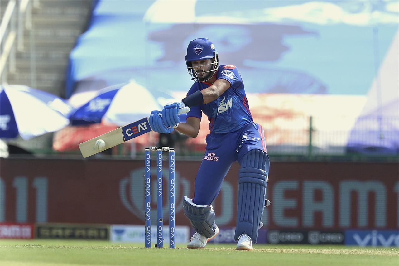 Shreyas Iyer of Delhi Capitals plays a shot during match 36 of the Indian Premier League between the Delhi Capitals and the Rajasthan Royals. Iyer scored a match-winning 43 off 32 balls to helps his team to victory as well as bag the man-of-the-match. Pic/PTI
