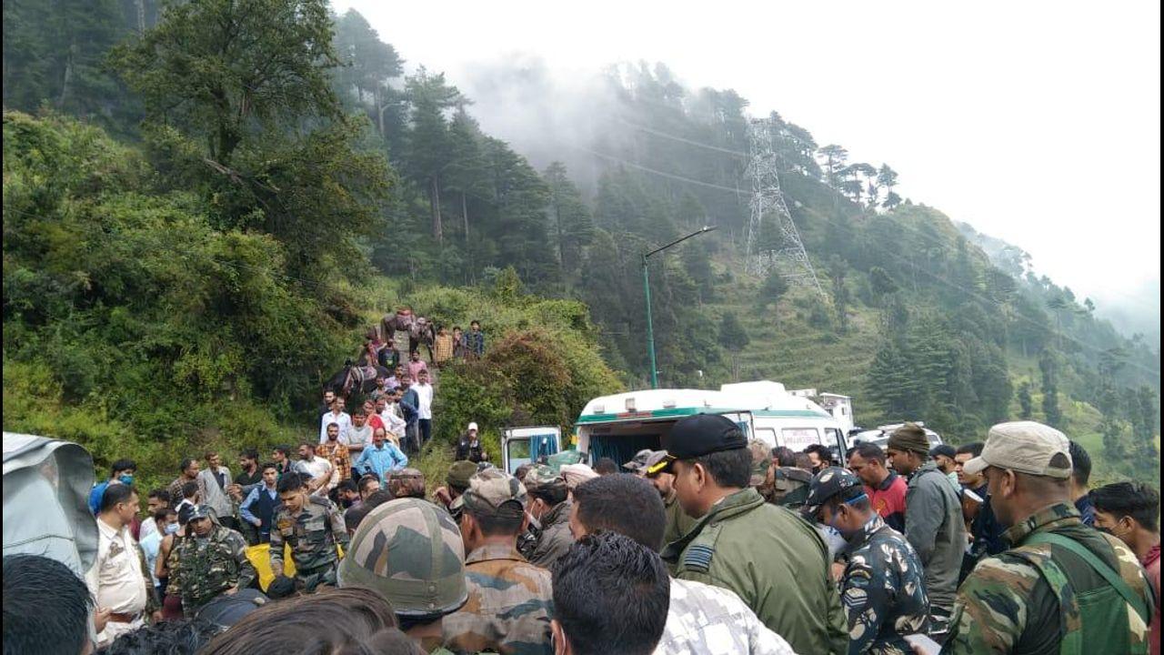 Officials said the incident reportedly occurred between 10.30 am to 10.45 am when the chopper was caught in bad weather, officials said, adding the helicopter belonged to the Army Aviation Corps. Pic/Pallav Paliwal