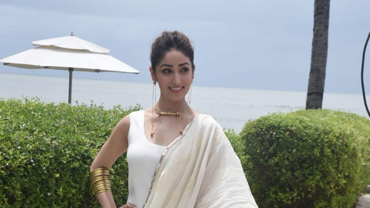 Yami Gautam looks radiant in her white and gold ensemble as she promotes ‘Bhoot Police’