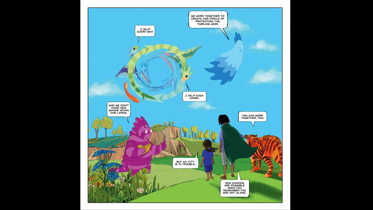 A panel from Priya and the Twirling Wind