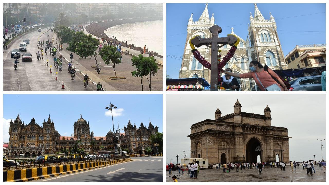 (Clockwise from top right): Mount Mary Church, Gateway of India, CSMT and Marine Drive