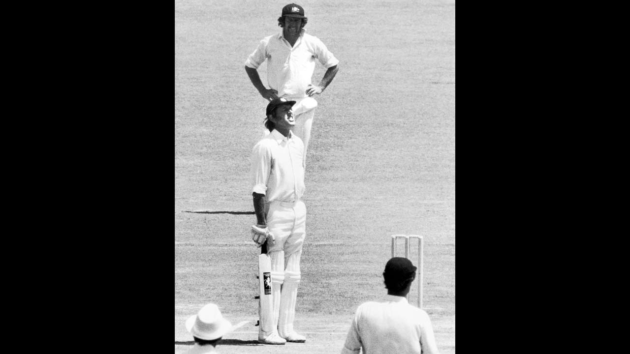 Australia captain Ian Chappell at slip watches England batsman Brian Luckhurst grimace in pain after being hit on the arm by Jeff Thomson at Perth in 1974. Pic/Getty Images