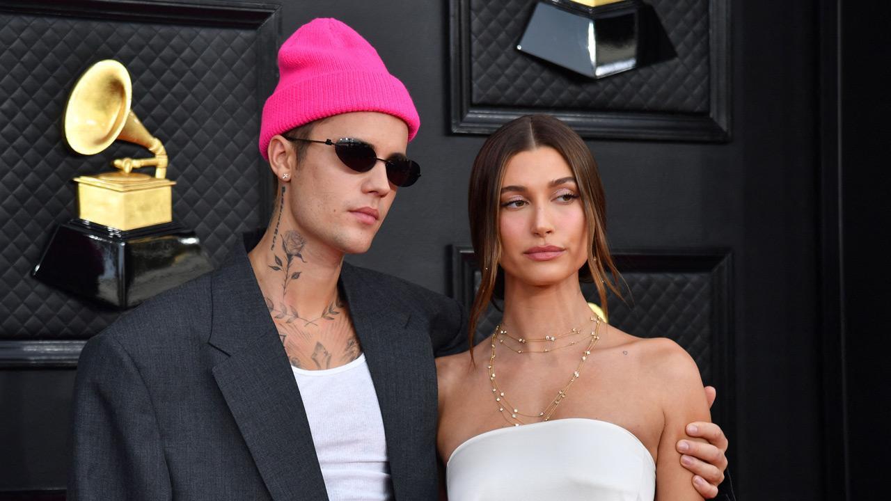 Hailey Bieber poses on Grammys red carpet weeks after opening up about her blood clot scare