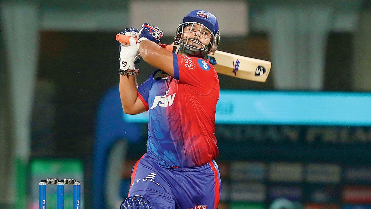 DC skipper Rishabh Pant slams one during his 39 not out v LSG. Pic/PTI