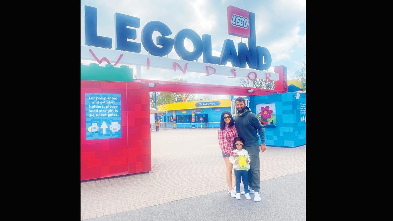 Cheteshwar Pujara with wife and daughter at Legoland