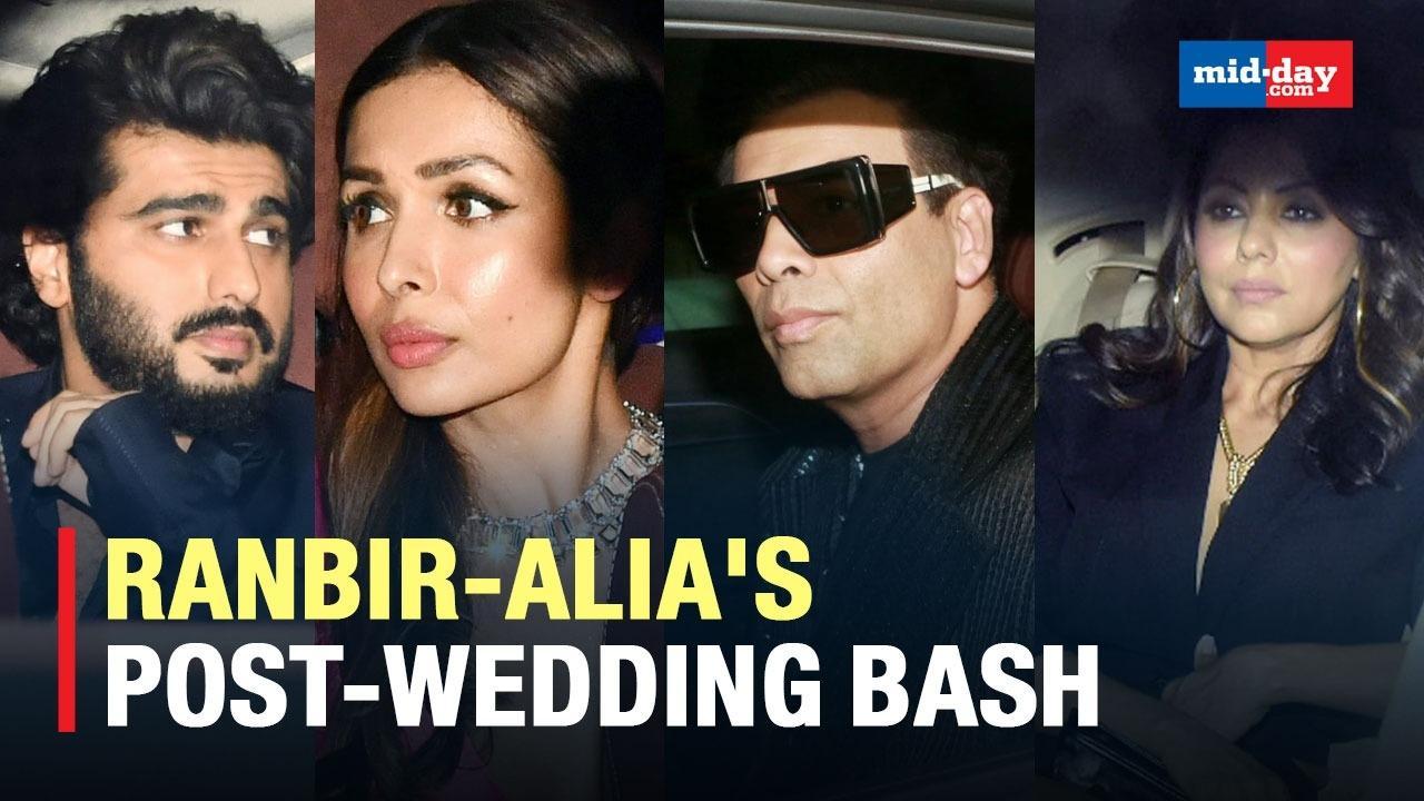 SRK, Karan Johar, Malaika, Arjun Dazzle At Ranbir-Alia's Post Wedding Bash