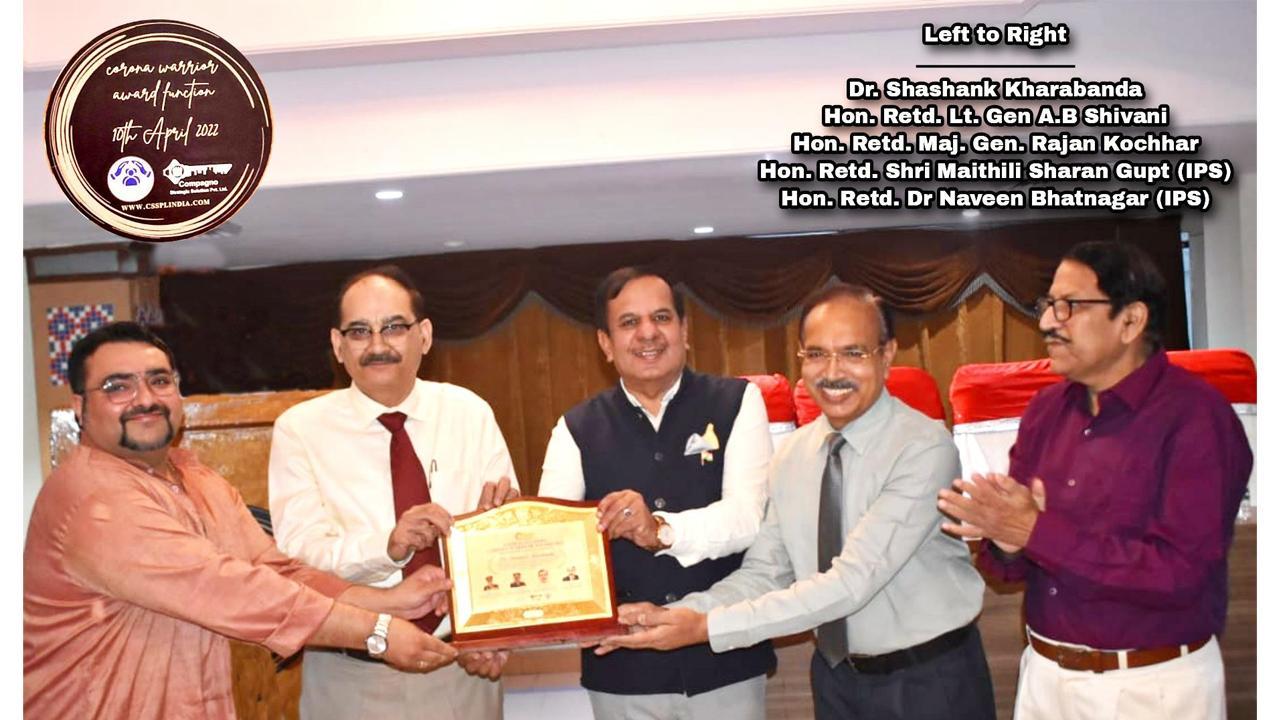 Dr. Shashank Kharabanda honored with Corona Warrior Award 2022 by Generals of the Indian Army