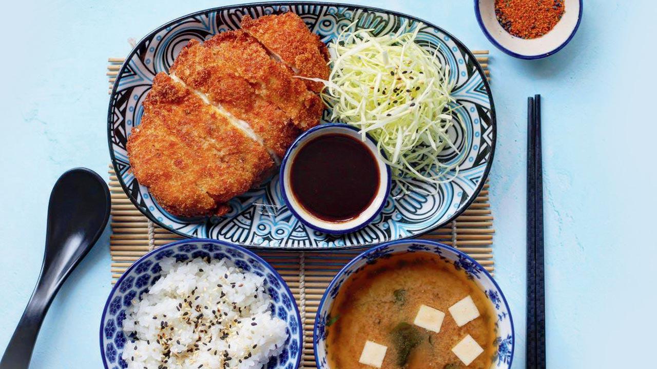 Chicken and cheese katsu with rice