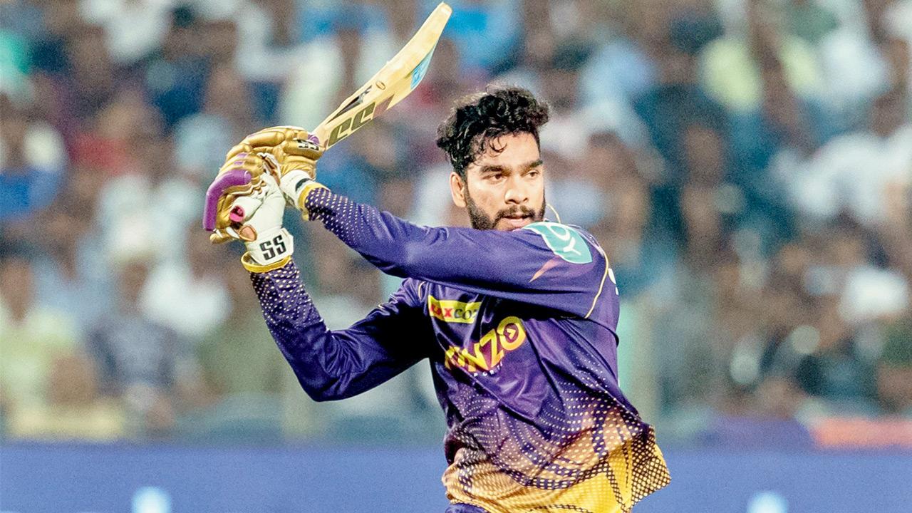 Kolkata Knight Riders opener Venkatesh Iyer during his unbeaten 50. Pic/PTI