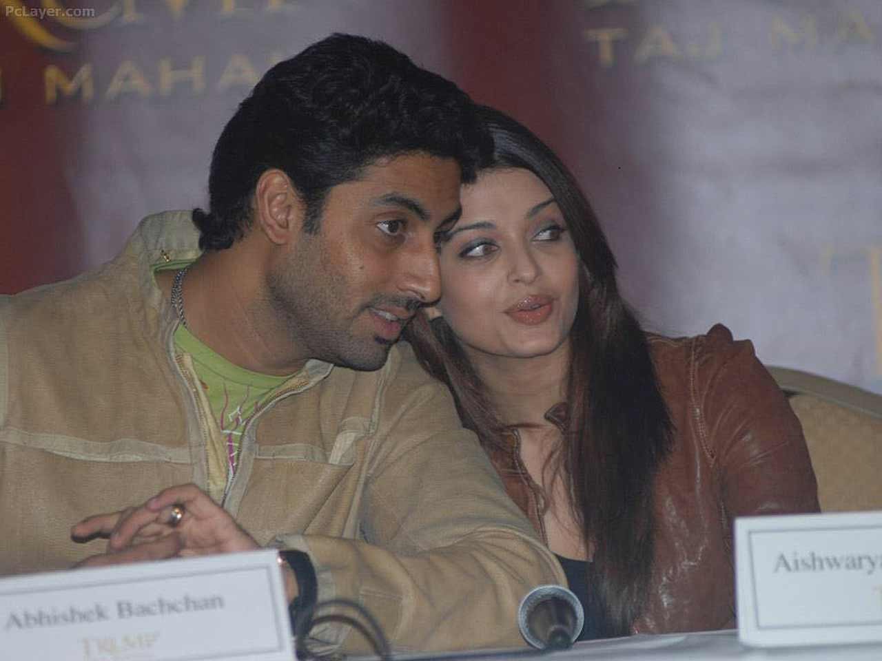 Abhishek Bachchan and Aishwarya Rai Bachchan at a press conference.