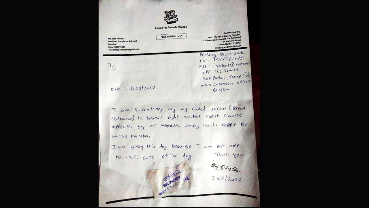 A copy of the fake police letter in the Dalmatian rescue case