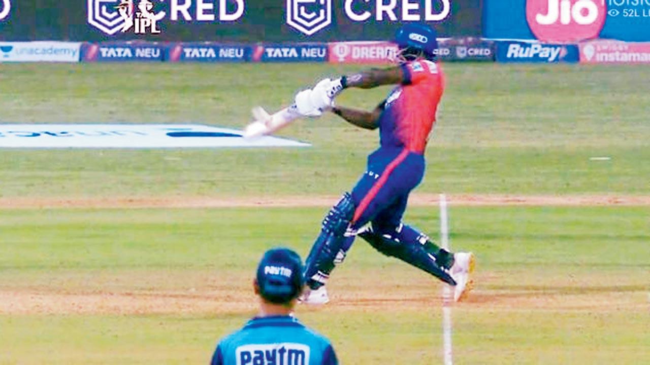 A screengrab of the controversial ball that Rovman Powell smashed for a six