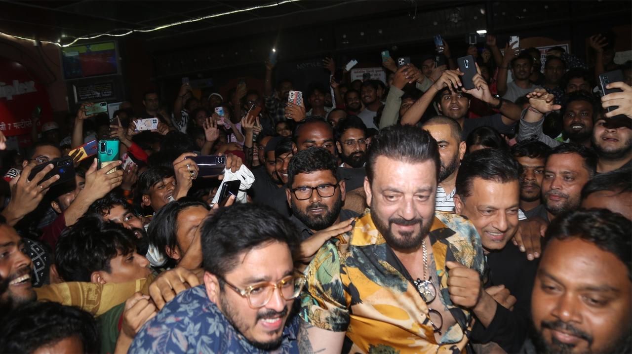 Sanjay Dutt stepped out of his house and visited the legendary Gaitey Galaxy cinema to see the response of the audience for 'KGF: Chapter 2' and needless to say, it was thunderous. Everyone began to scream and tried their best to get a picture with the star.