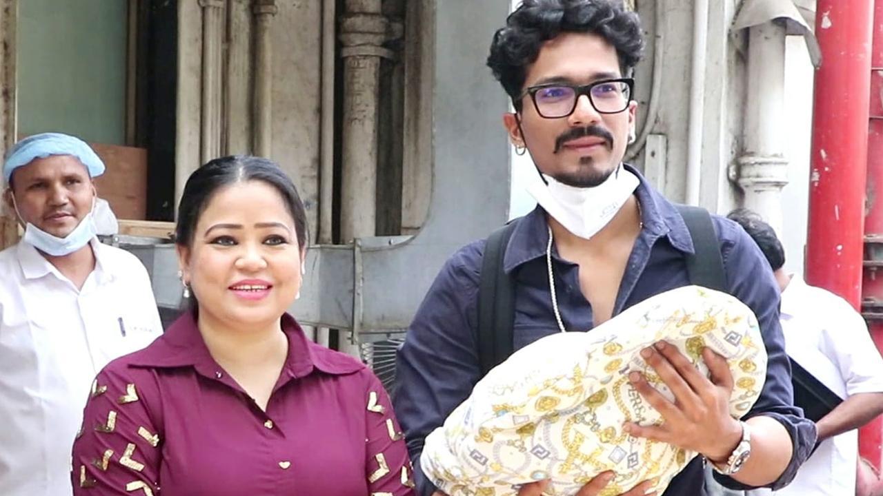 Bharti Singh and Haarsh Limbachiyaa are all smiles as they get clicked with their newborn