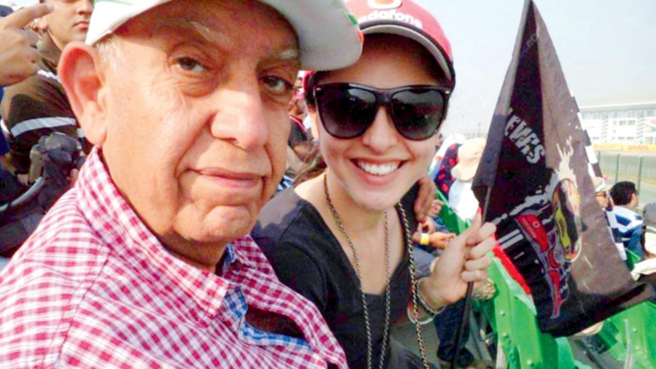 Scherezade Shroff with her father attending the Indian Grand Prix, a Formula 1 race that was held at the Buddh International Circuit, UP