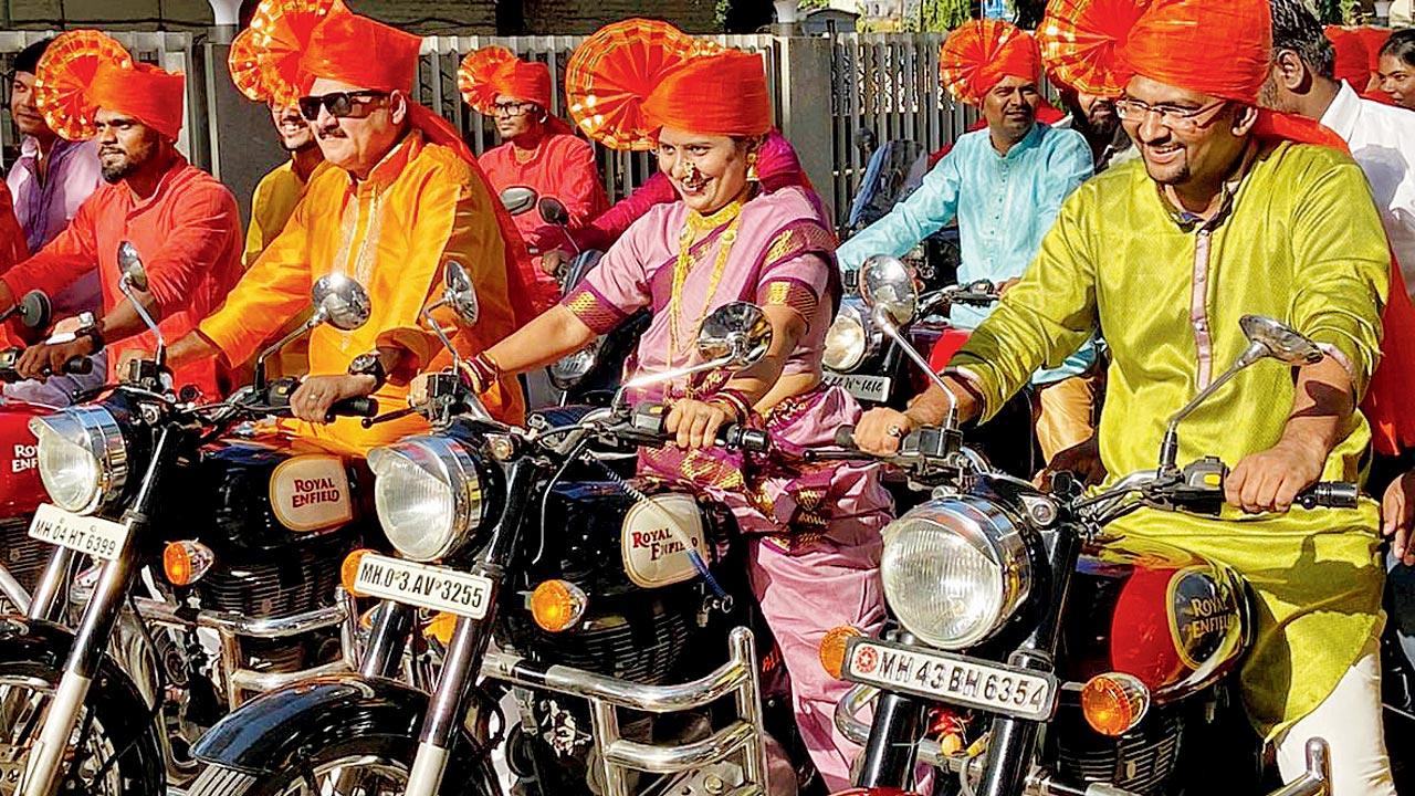 Gaikar and her colleagues flag off the Gudi Padwa rally