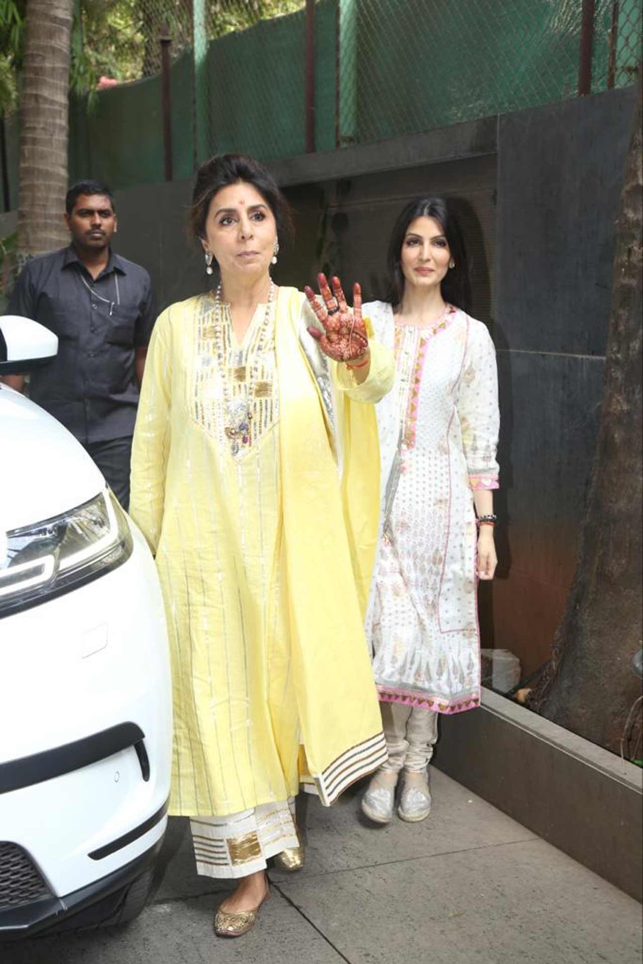 The mother-daughter duo have arrived for the Haldi ceremony which is set to be held today at Ranbir's Bandra residence, Vastu, which will also be the venue for the couple's wedding today.