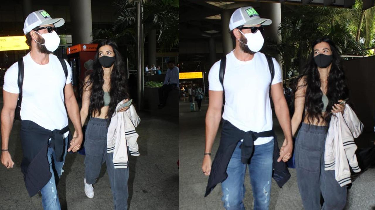 Saba Azad can't stop smiling as she arrives at the Mumbai airport with rumoured boyfriend Hrithik Roshan, Picture Courtesy: Yogen Shah