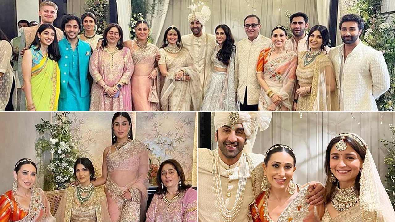 A collage of picture-perfect family from Alia Bhatt and Ranbir Kapoor's wedding