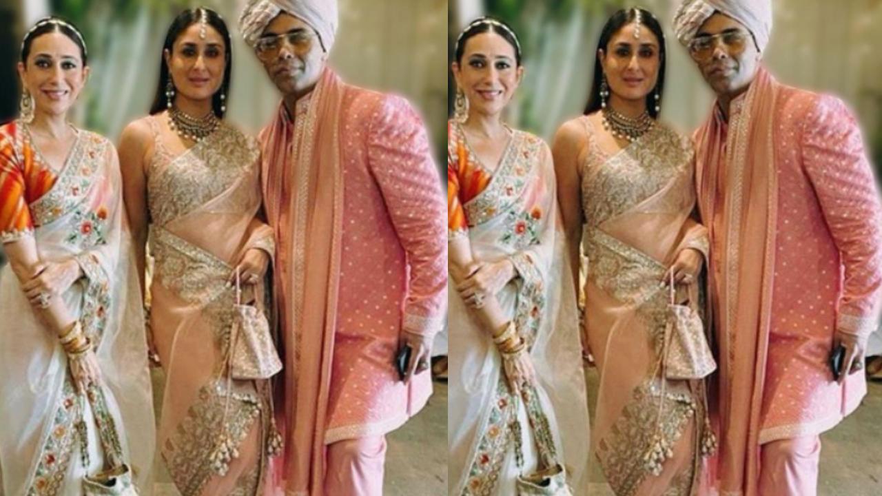 Karan Johar, Kareena Kapoor Khan, Karisma Kapoor strike a pose at Ranbir Kapoor-Alia Bhatt's wedding