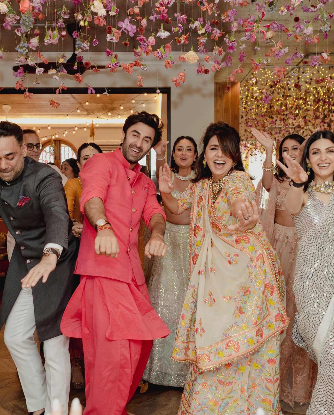Another picture had the groom squad, including mother Neetu Kapoor, sister Riddhima Kapoor Sahni and cousins Karisma and Kareena Kapoor putting up a surprise performance.
