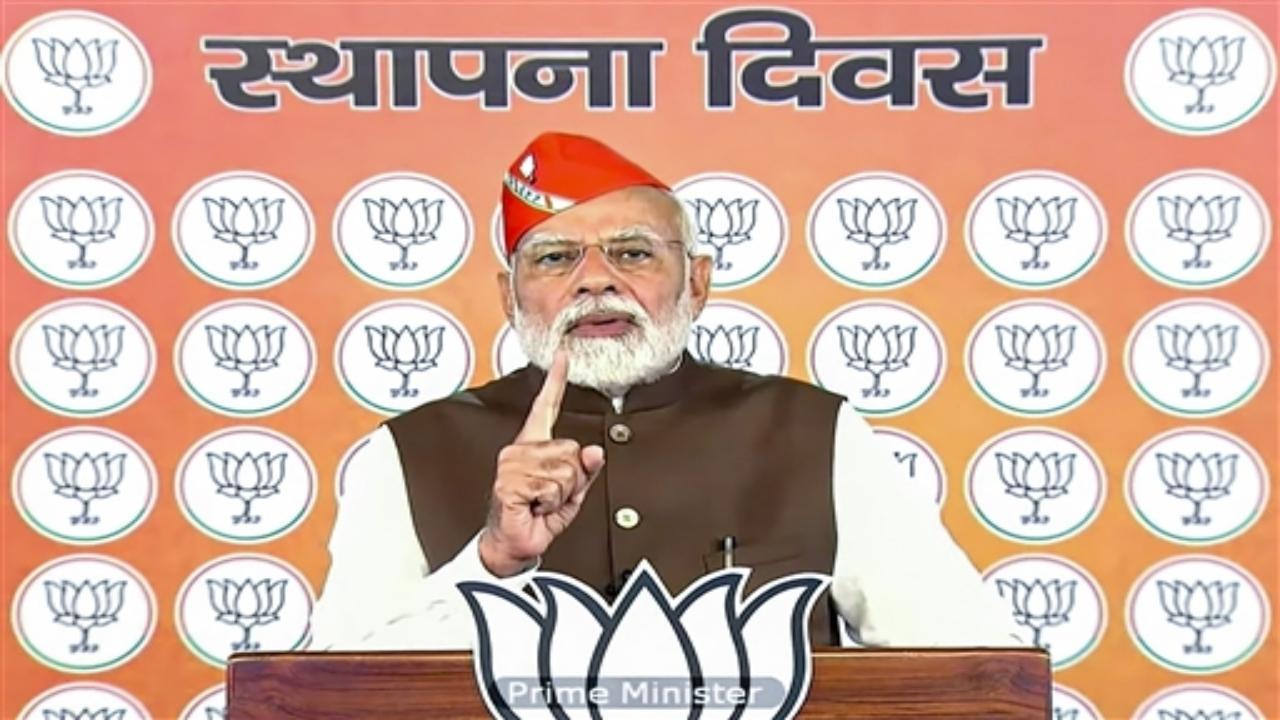 On BJP foundation day, Modi says it stands for 'rashtravad', rivals for 'parivarvad'