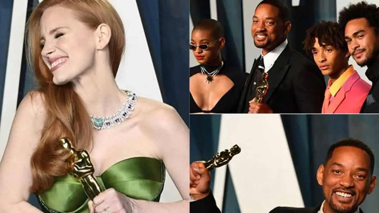 Oscars 2022 After-Party: Will Smith, Jessica Chastain and other stars celebrate in style
The ceremony was attended by some of the biggest names in Hollywood. Will Smith struck a happy pose with his family with his prestigious trophy whereas Jessica Chastain was clicked with an overwhelming reaction. Take a look at all the pictures here.
