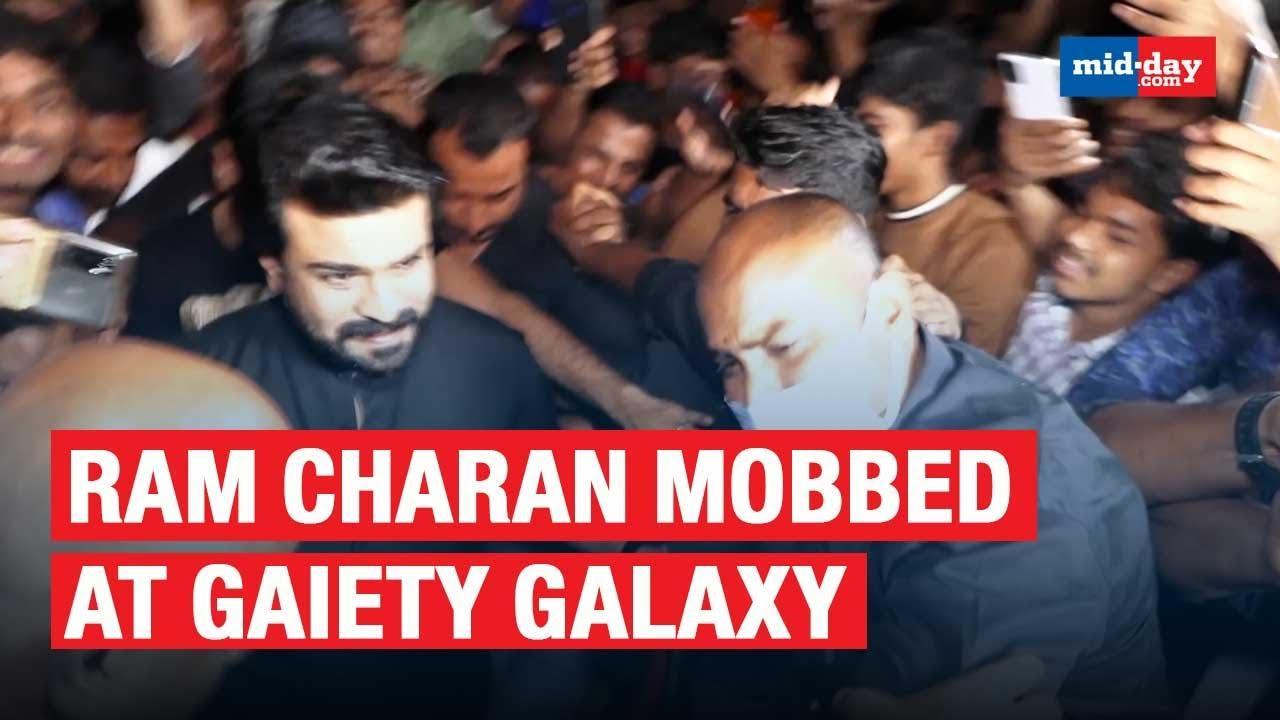 Ram Charan Gets Mobbed At Gaiety Galaxy Theatre In Mumbai