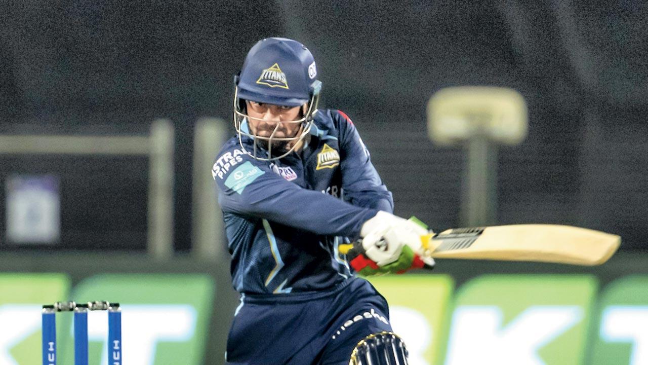 GT’s stand-in skipper Rashid Khan en route his 40 against CSK
