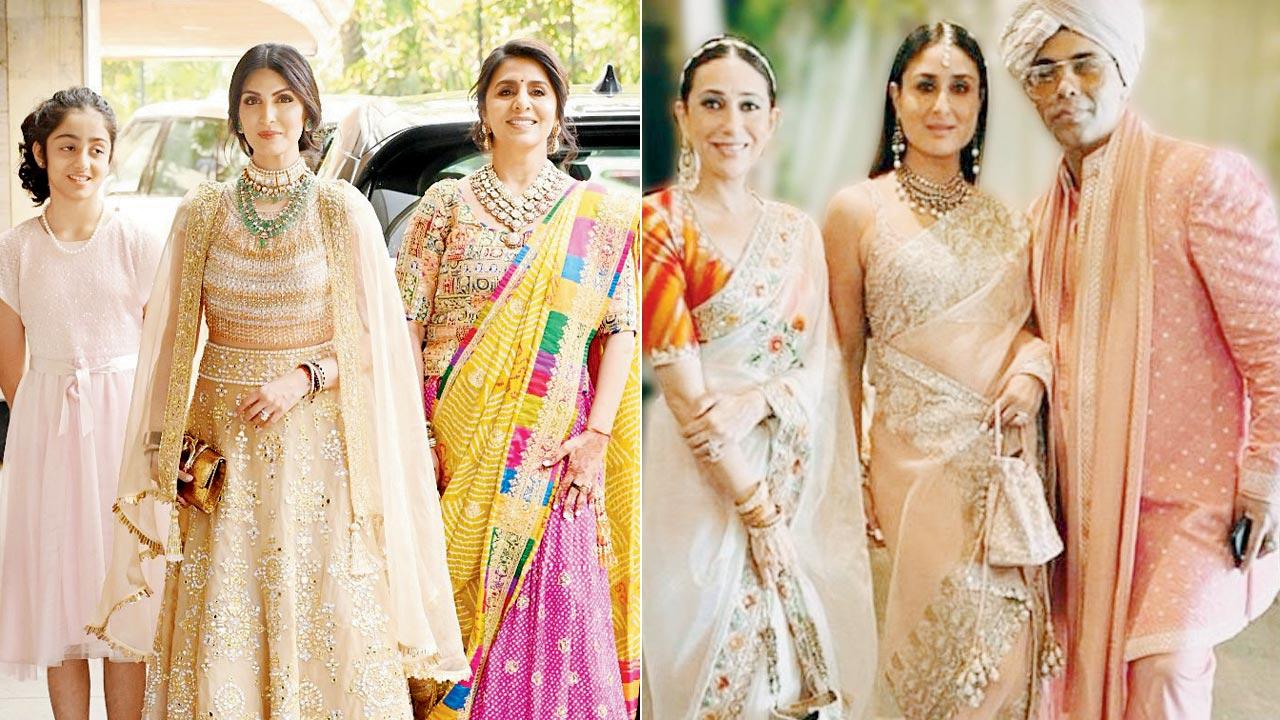 Samara and Riddhima Sahni with Neetu Kapoor; (right) Karisma and Kareena Kapoor with Karan Johar