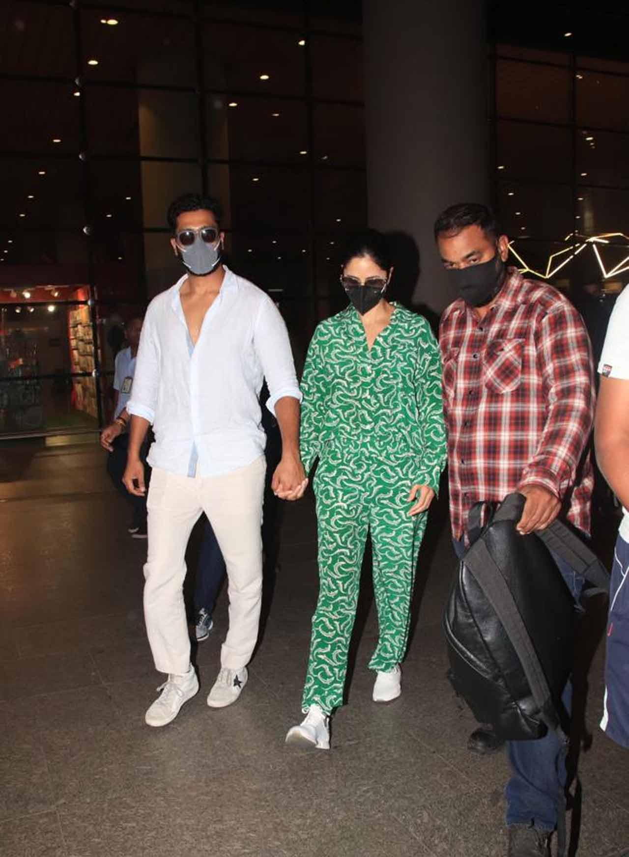 Katrina and Vicky could be seen walking hand-in-hand at the Mumbai airport as they returned back at the bay after spending quality time during their romantic vacation.