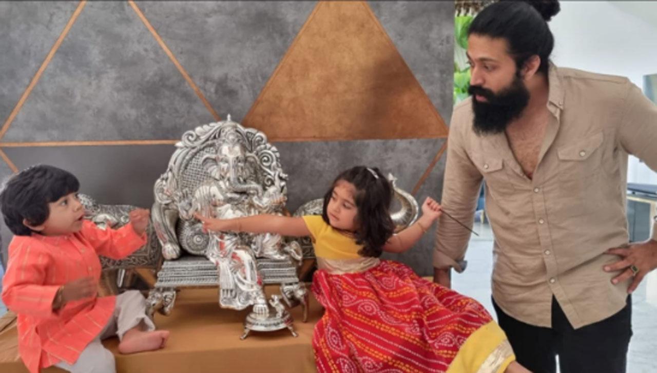This was arguably Yash’s cutest post on Instagram yet. To wish his fans on the eve of Ganesh Chaturthi, he got his children to pose alongside the idol of Lord Ganesha and both looked absolutely adorable