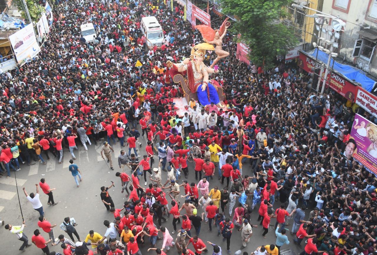 Devotees during a procession of 'Chintamani Ganpati' ahead of the Ganesh Chaturthi festival.