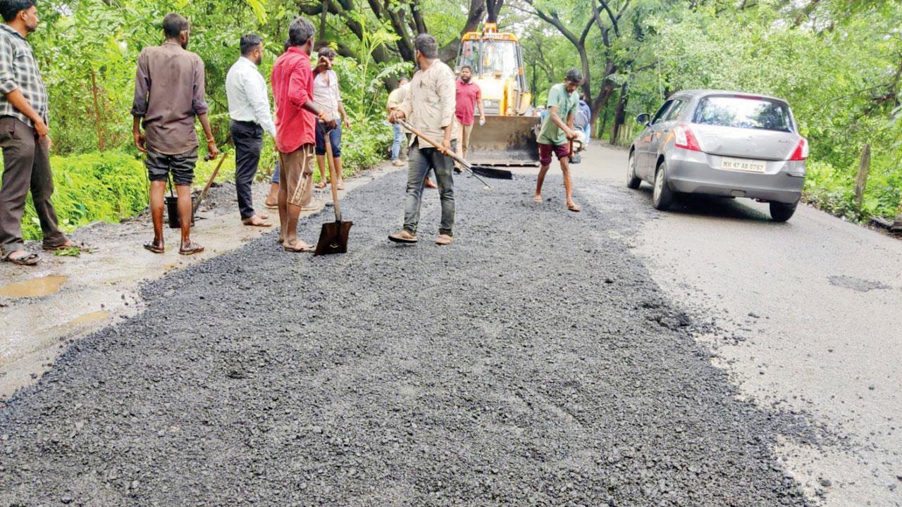 Ahead of Ganeshotsav, BMC starts fixing Aarey Milk Colony’s infamous pothole-ridden roads