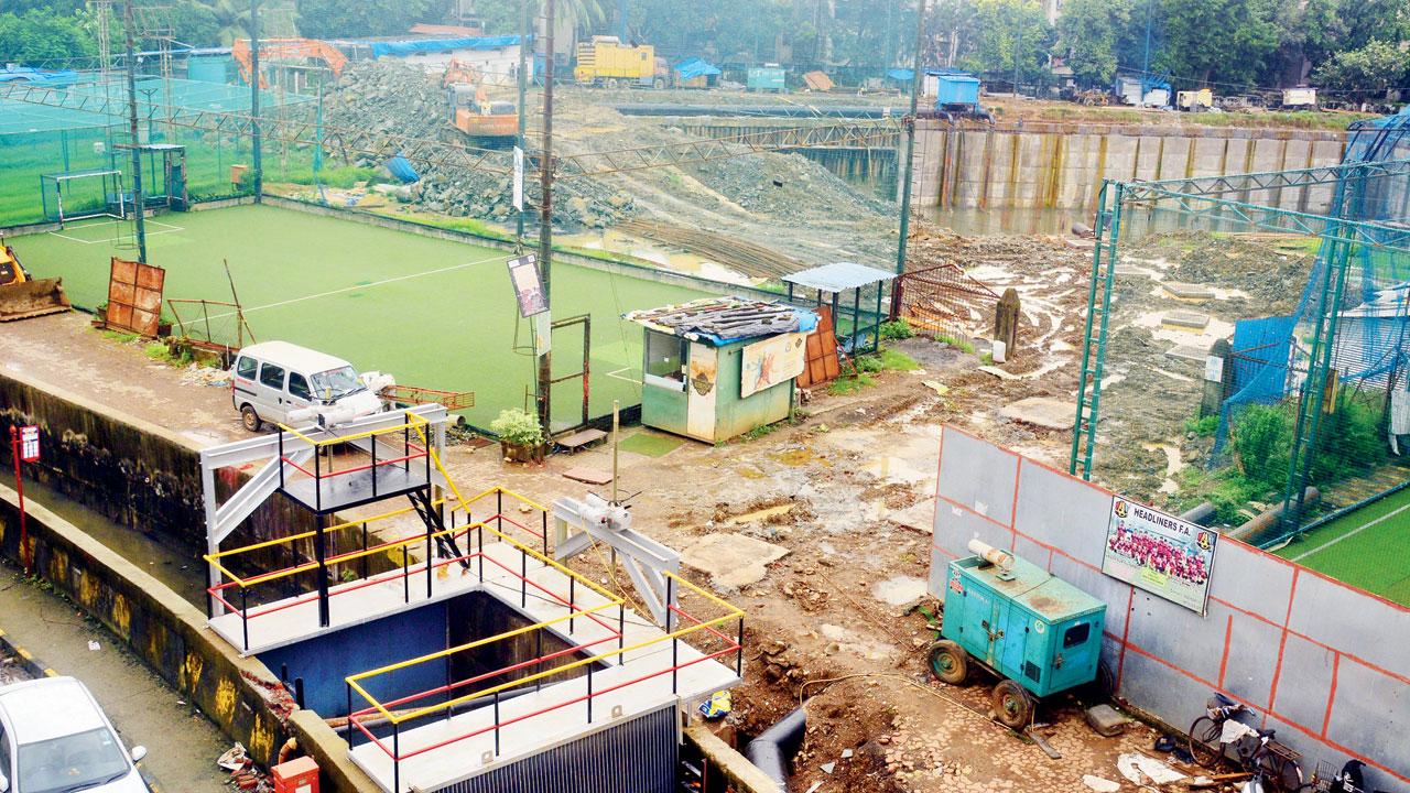 The holding tank near Milan Subway was half full after the spell of heavy rain early on Tuesday morning