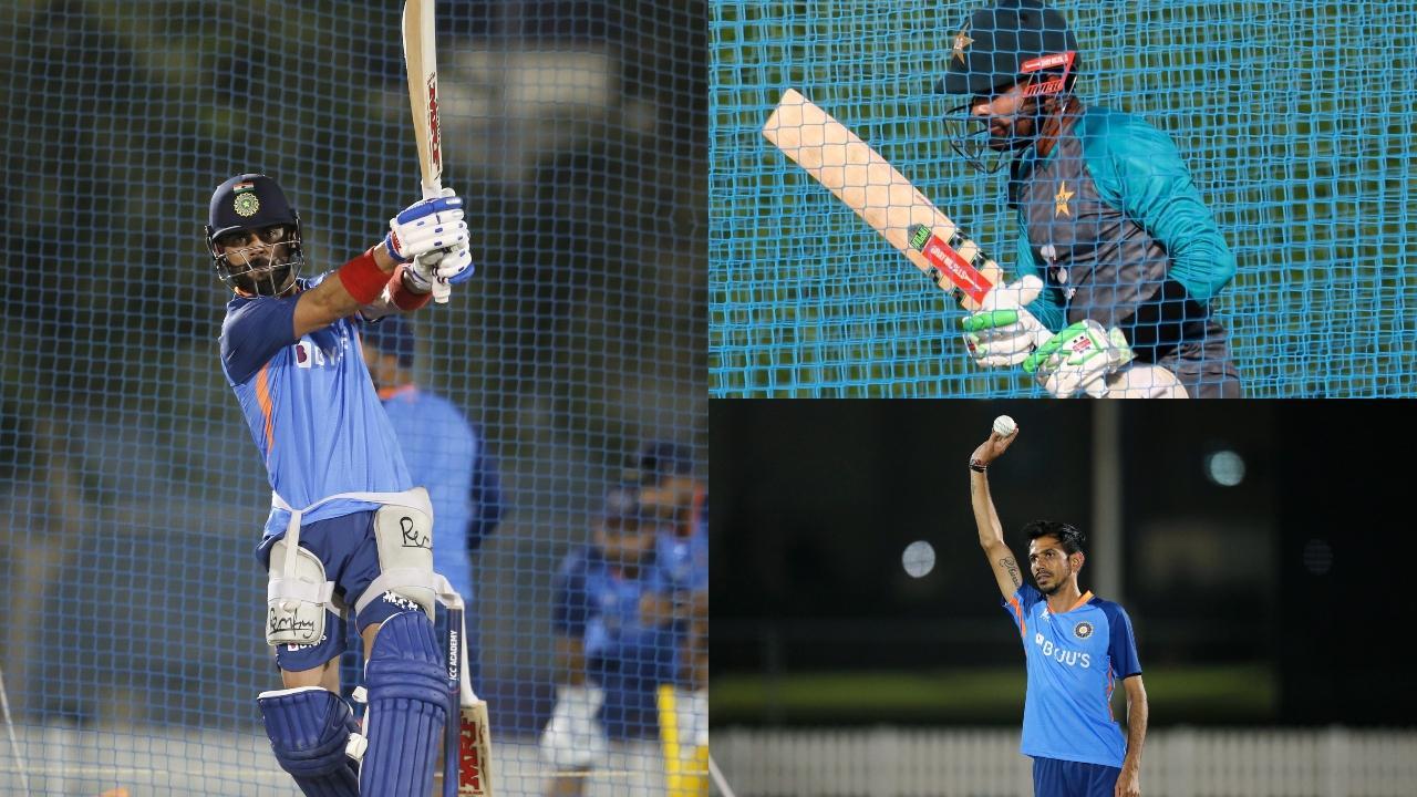 A collage of Indian and Pakistani players training for the Asia Cup match