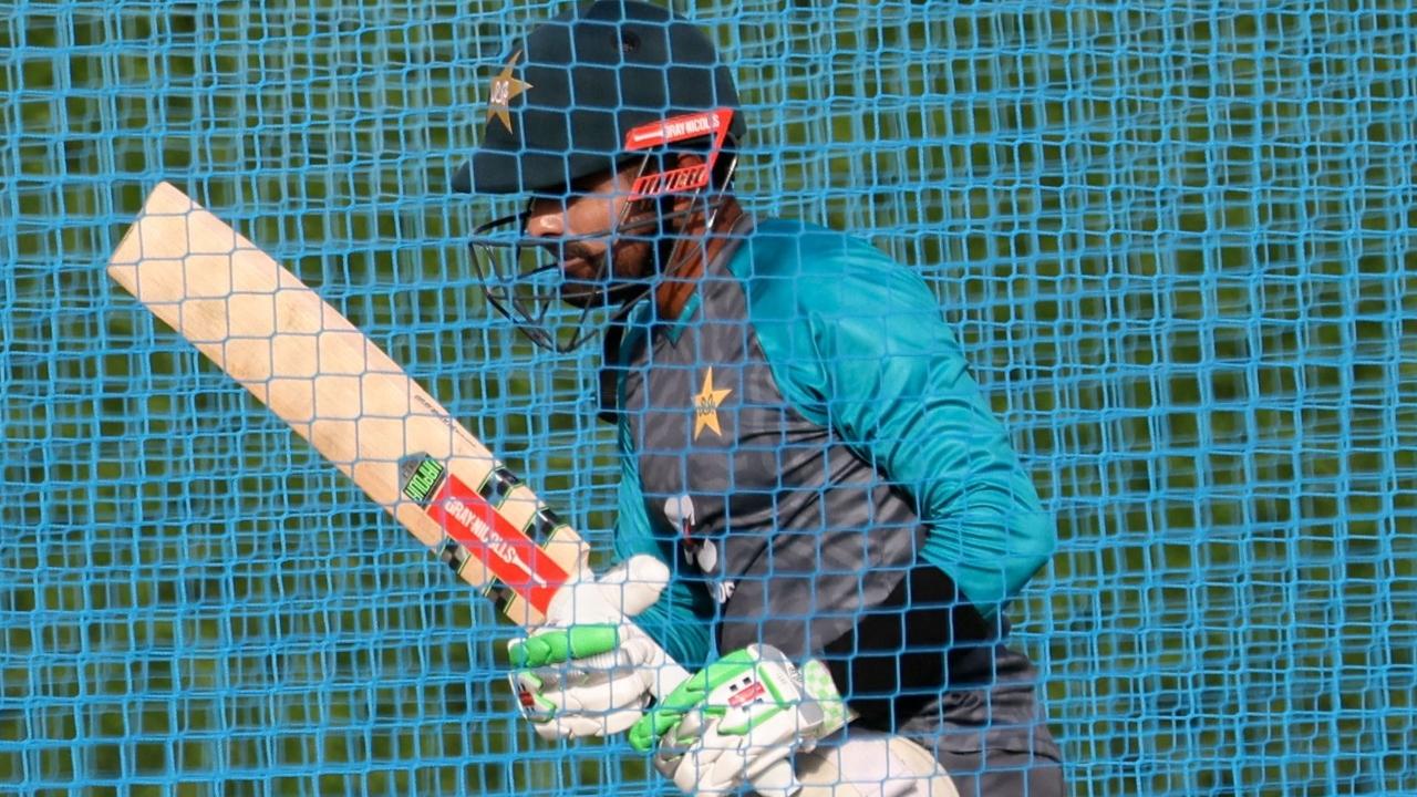 Pakistan skipper Babar Azam trains in the nets hoping to unleash his strokes against India on Sunday. Pic/ Official Twitter account of PCB