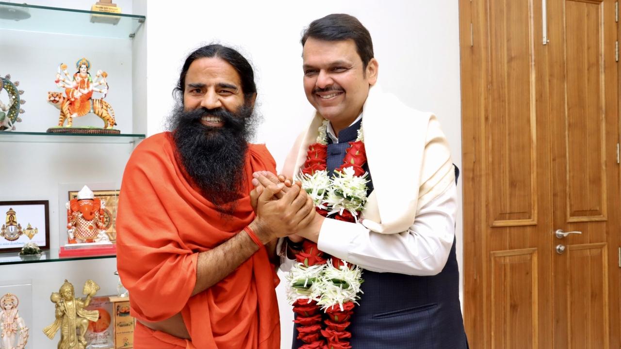 On Monday, Baba Ramdev had met Devendra Fadnavis, Deputy CM of Maharashtra. Pic- Devendra Fadnavis's official Twitter account